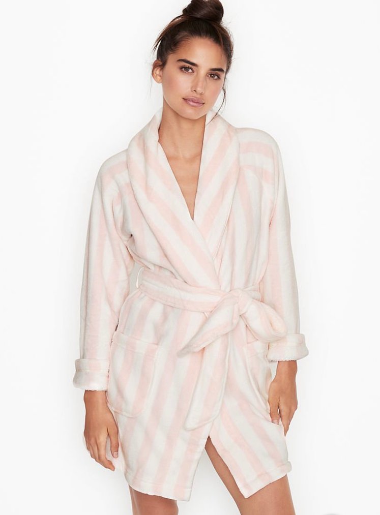 Халат VICTORIA'S SECRET Hooded Short Cozy Robe Pink Stripe розовая полоска