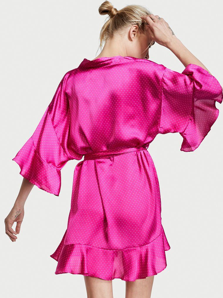 Сатиновий халат Victoria’s Secret Flounce Satin Robe рожевий, XS/S