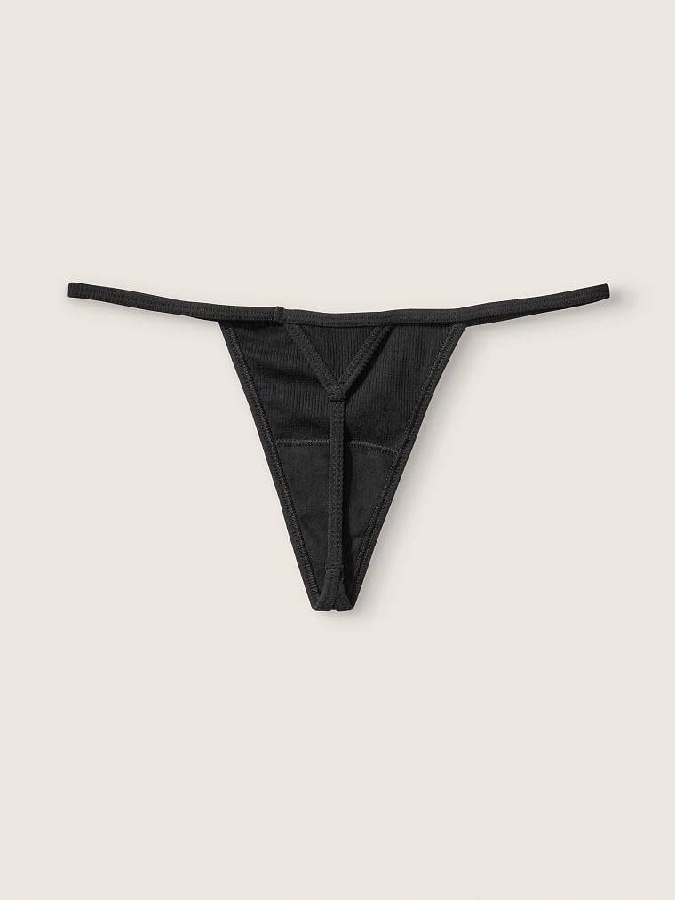 Трусики Pink Victoria’s Secret Cotton Thong V-String Panty черные