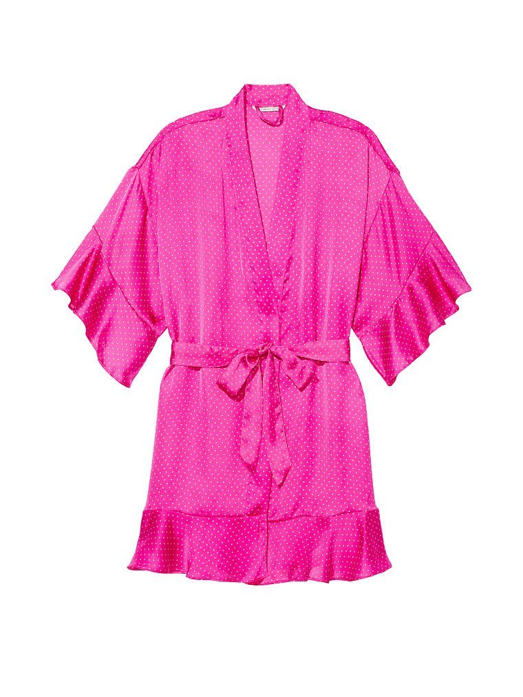 Сатиновий халат Flounce Satin Robe рожевий, XS/S