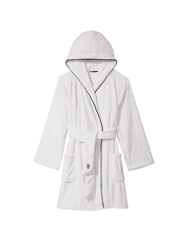 Плюшевый халат с капюшоном Victoria’s Secret Hooded Short Cozy Robe белый, M/L