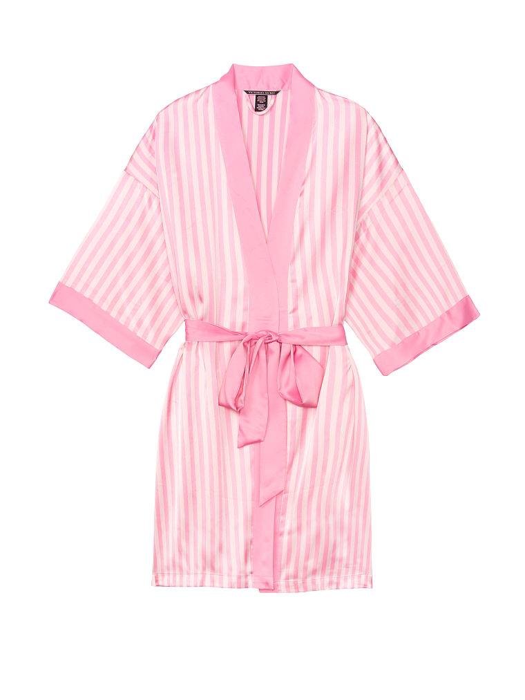 Сатиновый халат Victoria’s Secret Flounce Satin Robe Pink Stripes