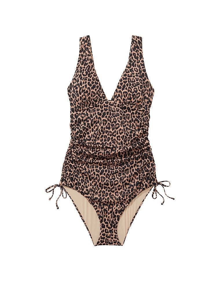 Суцільний купальник swim ruched plunge one-piece swimsuit leopard, XS