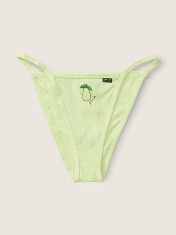 Трусики High Leg String Bikini Underwear Icy Lime With Embroidery в рубчик, M