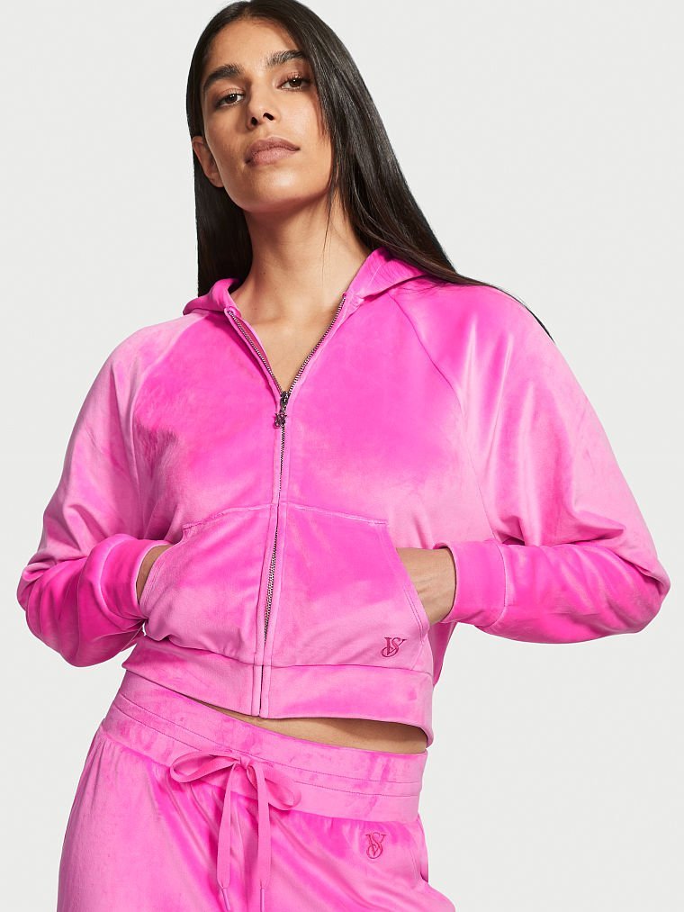 Велюровый спортивный костюм Velour Front-zip Electric Pink Graphic Victoria’s Secret, L
