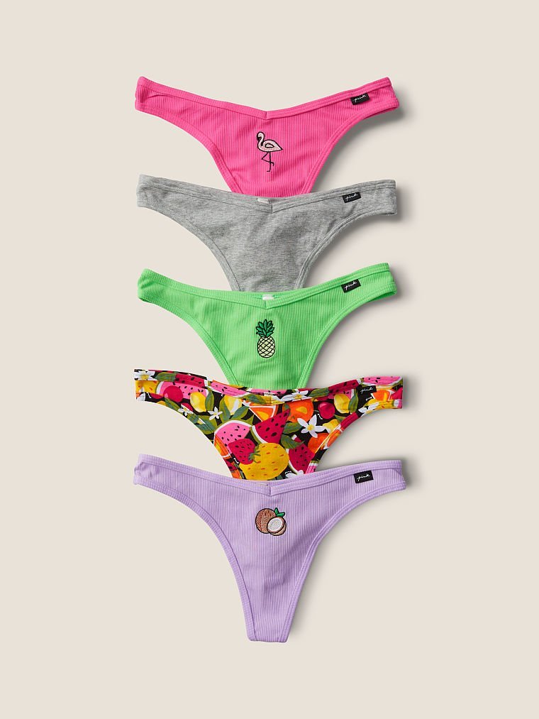 Набор трусиков Victoria's Secret 5-Pack Cotton Thong Panties, L