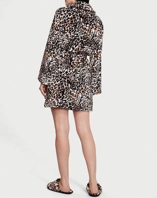 Халат плюшевый logo short cozy robe leopard, XS/S