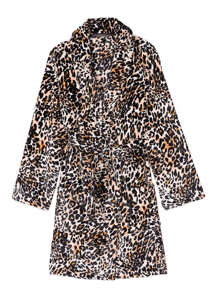 Халат плюшевий logo short cozy robe leopard, M/L