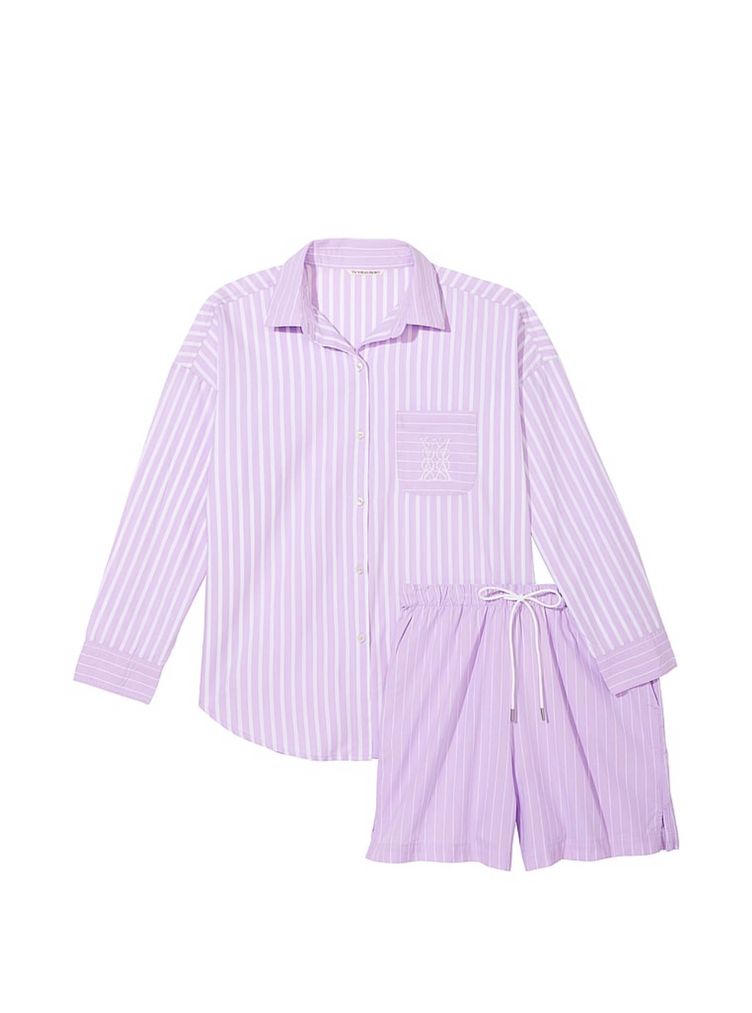 Котоновая пижама cotton long-sleeve shirt & shorts set, XS