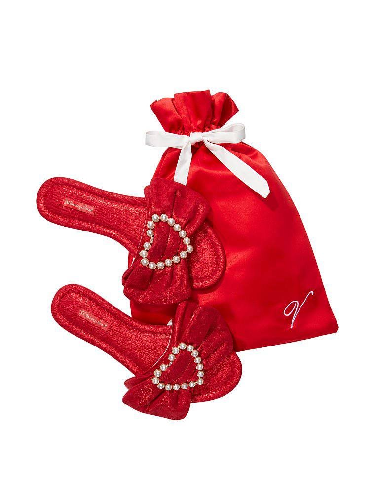 Домашние тапочки Embellished Satin Bow Slide красные, L