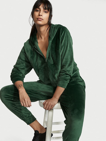 Велюровый спортивный костюм Velour Front-zip зеленого цвета