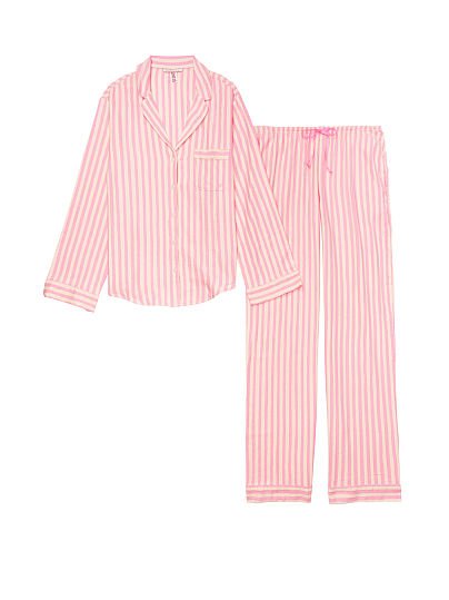 Пижама фланелевая Flannel Long PJ Set розовая полоска, S