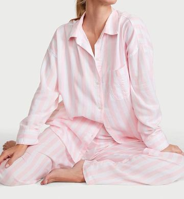 Піжама сotton-modal long pajama set в рожеву смужку, XS