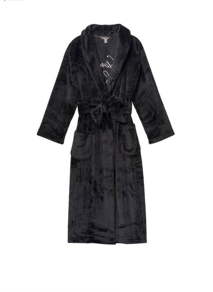 Теплий довгий халат VICTORIA’S SECRET Logo Long Cozy Robe в чорному кольорі