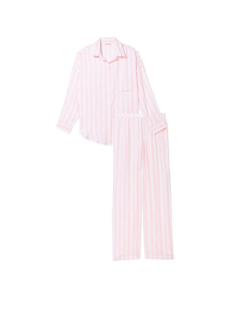 Піжама сotton-modal long pajama set в рожеву смужку, XS