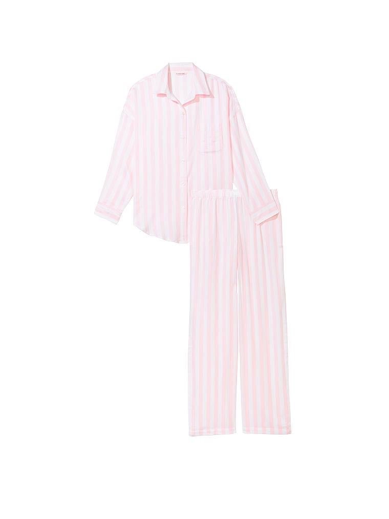 Піжама сotton-modal long pajama set в рожеву смужку, L