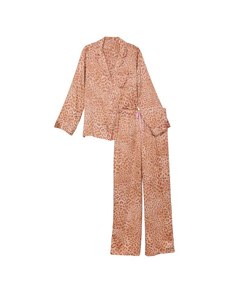 Сатиновая пижама Satin Long PJ Set в леопардовом цвете, L