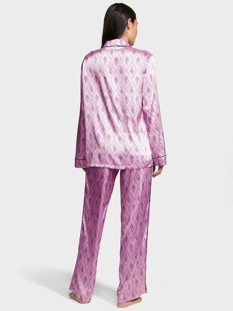 Сатиновая пижама Pink Monogram Satin Long PJ Set, M