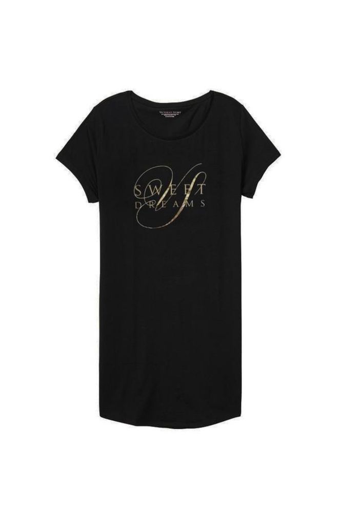 Ночная рубашка Виктория сикрет Cotton Sleepshir черного цвета, XS