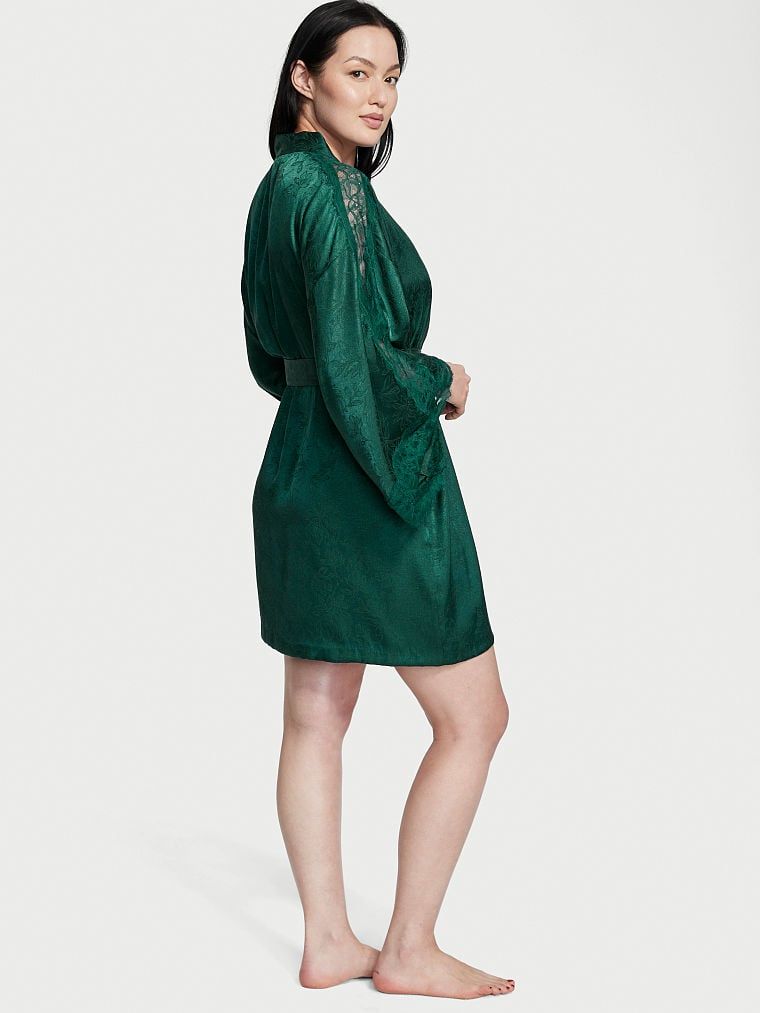Атласний халат Lace Inset Jacquard Robe Deepest Green Victoria’s Secret