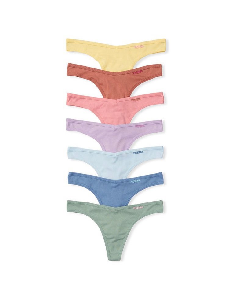 Набір трусиків в рубчик Victoria's Secret 7-Pack Cotton Thong Panties, M