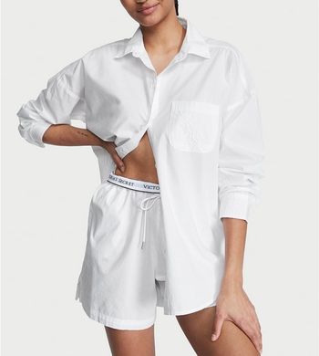 Котонова піжама cotton long-sleeve shirt & shorts set, XS