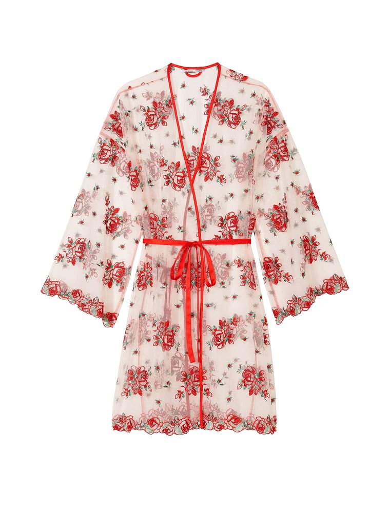 Халат floral embroidery sheer mesh robe, XS/S