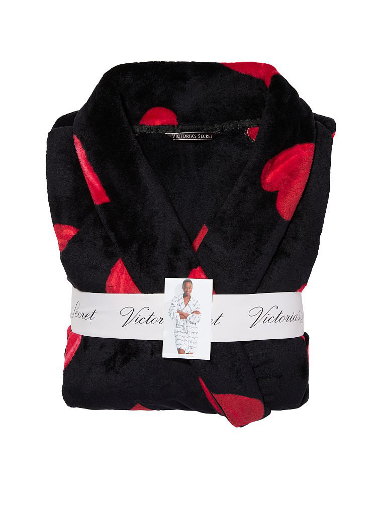 Халат плюшевий Victoria’s Secret Logo Short Cozy Robe с сердцами, М/L