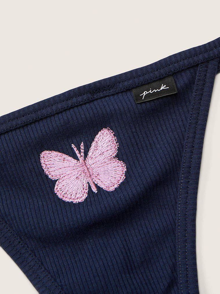 Трусики Pink Victoria’s Secret Cotton Thong V-String Panty синие с бабочкой, S