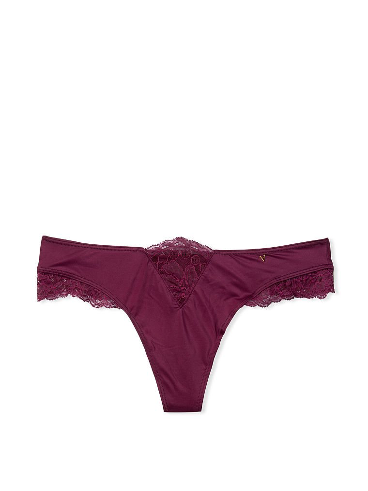 Трусики Victoria’s Secret Very Sexy Micro Lace Inset Thong Panty в бордовому кольорі, M