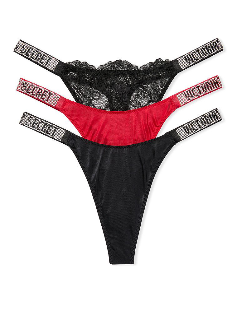 Набір трусиків Victoria’s Secret Very Sexy Shine Strap Thong Panty Box Set зі стразами, L