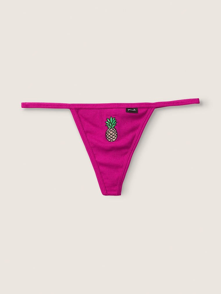 Трусики в рубчик Pink Cotton V-String Underwear, L