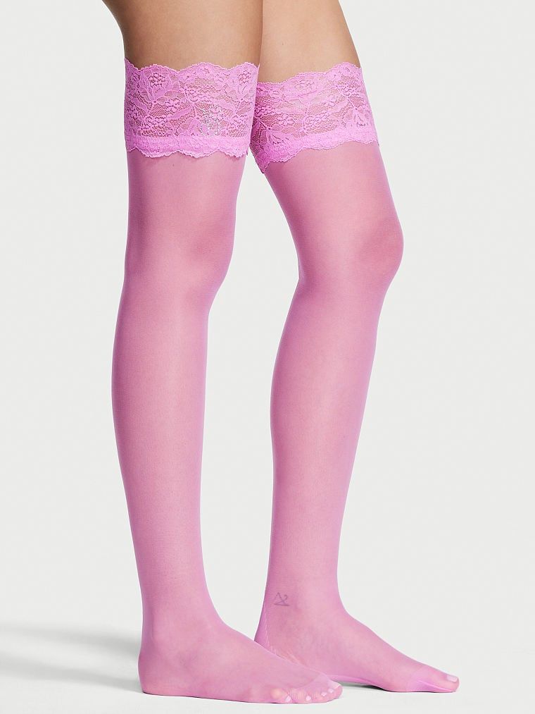 Панчохи lace top thigh highs with reinforced heel, XS
