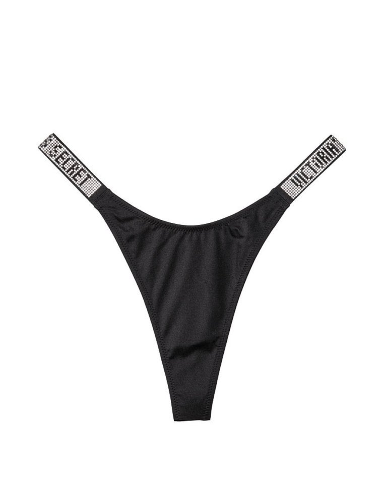 Плавки Victoria's Secret Shine Strap Thong Bikini Bottom чёрного цвета, M