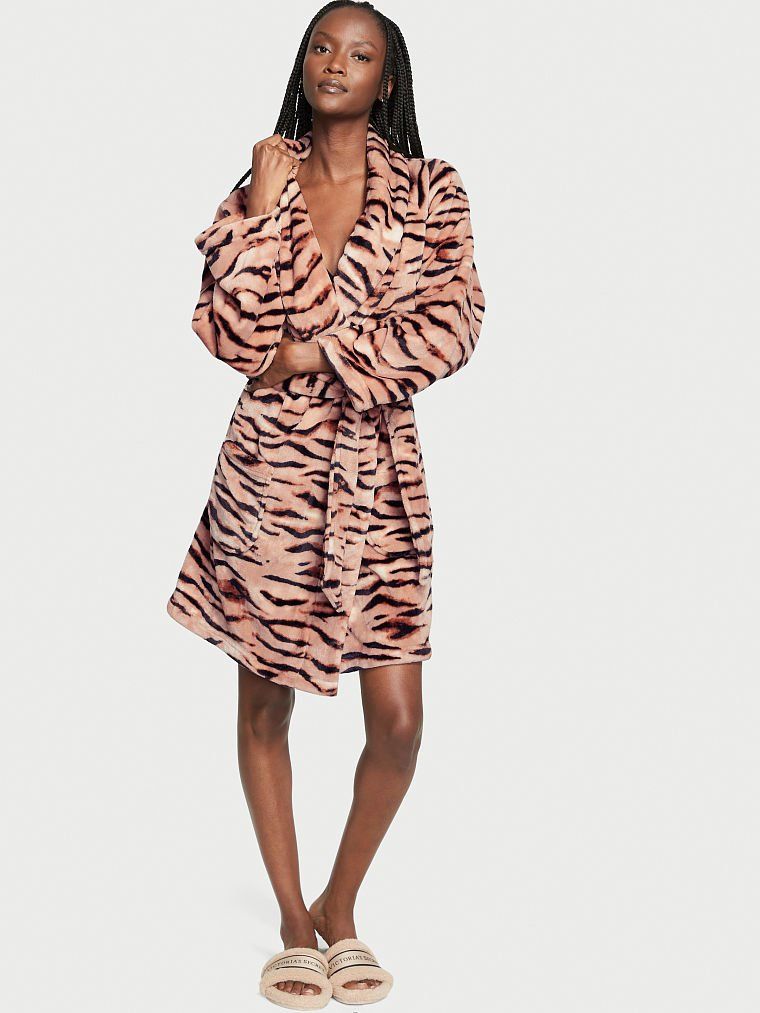 Плюшевый халат Champagne Tiger Logo Short Cozy Robe, XS/S