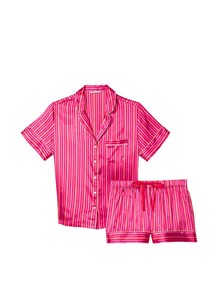 Сатиновая пижама Satin Short Pj set в розовую полоску