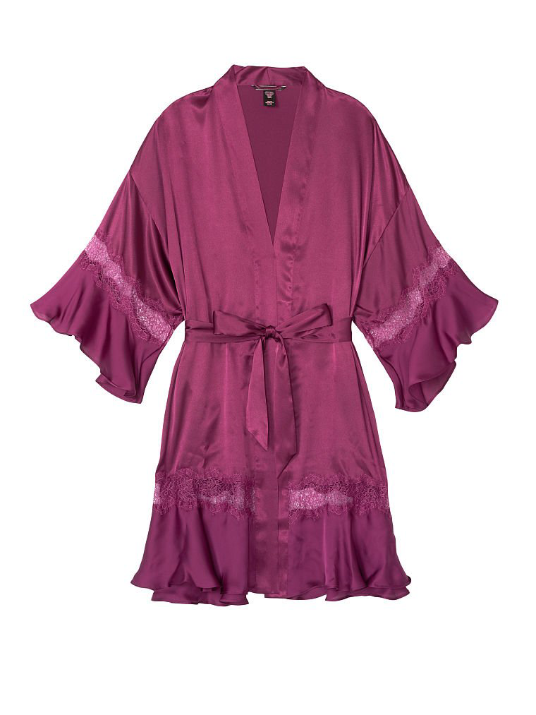 Атласный халат Satin & Lace Robe бордовый, M/L