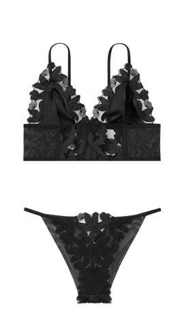 Комплект білизни Unlined Floral Embroidered Long Line Bralette чорний