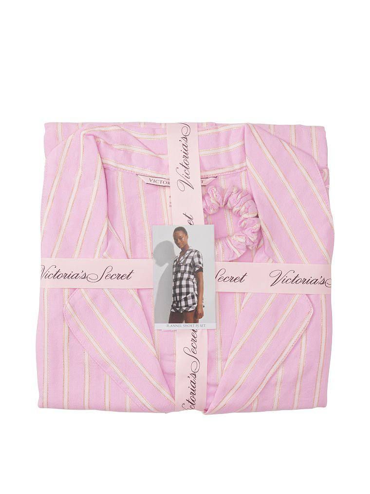 Фланелевая пижама с шортами розовая полоска, L