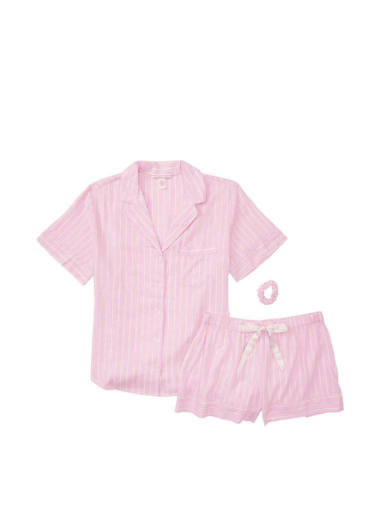 Фланелева піжама з шортами рожева полоска, L