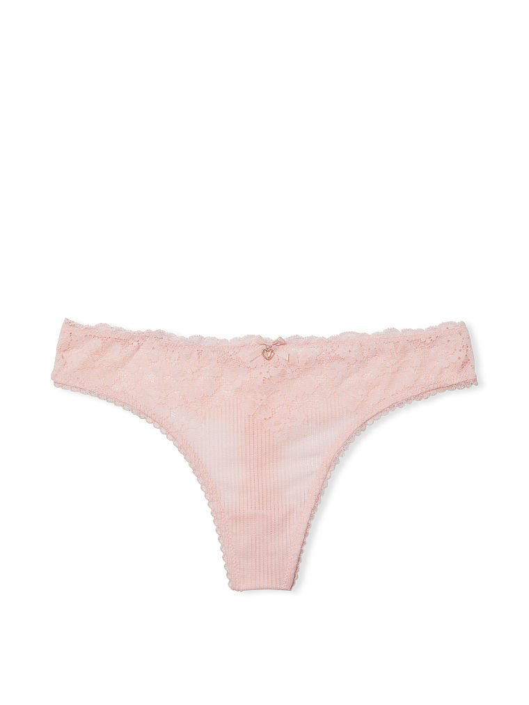 Трусики з колекції Body By Victoria Lace Front Ribbed Thong Panty Victoria’s Secret, XS