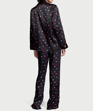 Сатиновая пижама Black Mini Hearts Satin Long PJ Set, XS