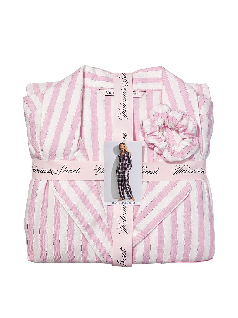Пижама фланелевая Flannel Long PJ Set розовая полоска, L