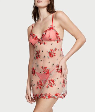 Пеньюар floral embroidery sheer mesh slip, XS