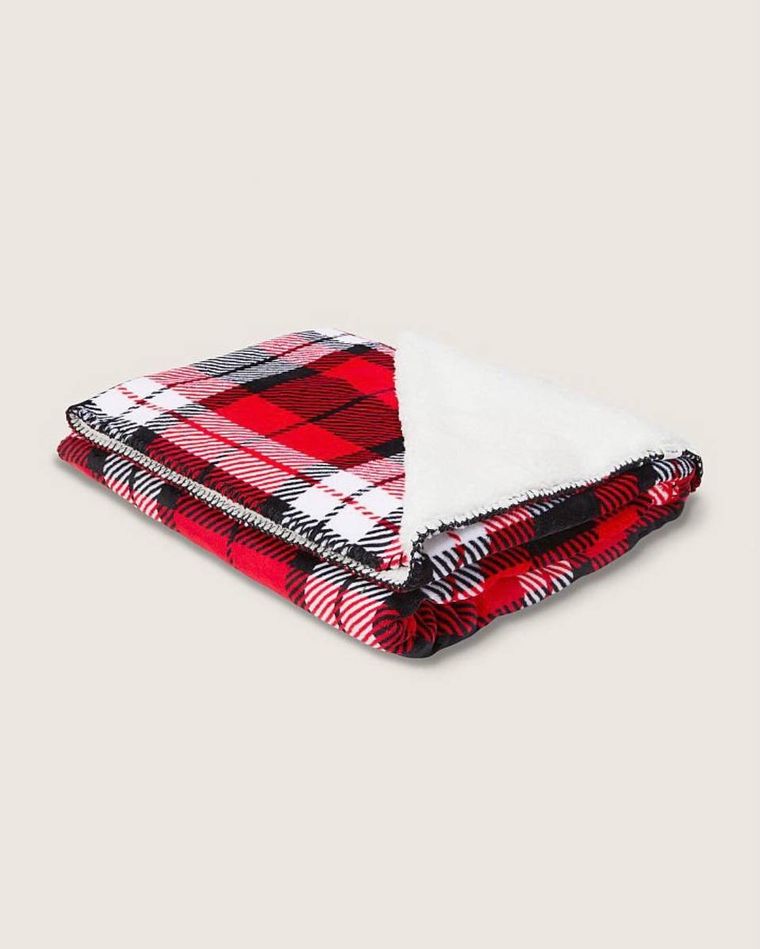 Плед Victoria’s Secret  Sherpa Blanket красная клетка