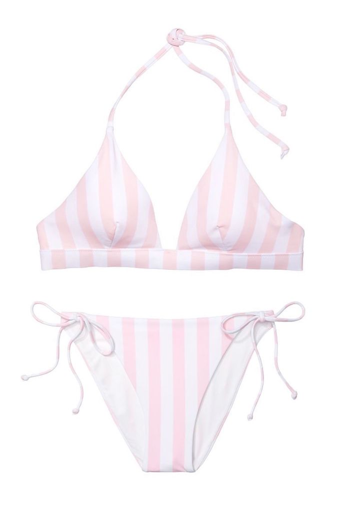 Купальник Essential Halter Bikini Victoria’s Secret в рожеву смужку, XS