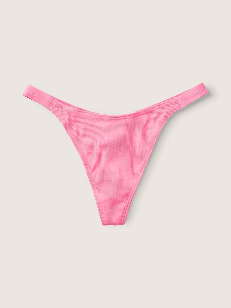 Трусики Pink High Leg Logo Thong Underwear в рубчик, L