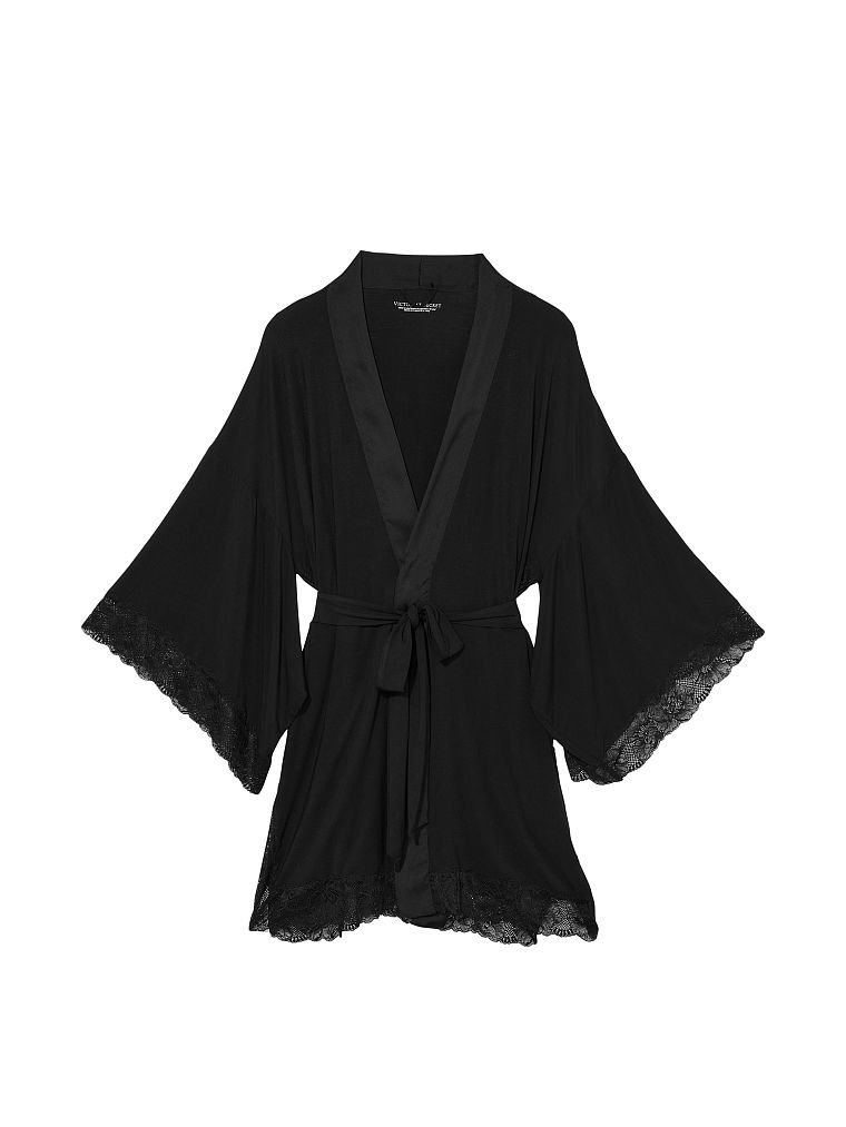 Халат Modal Lace-Trim Robe черного цвета, M/L