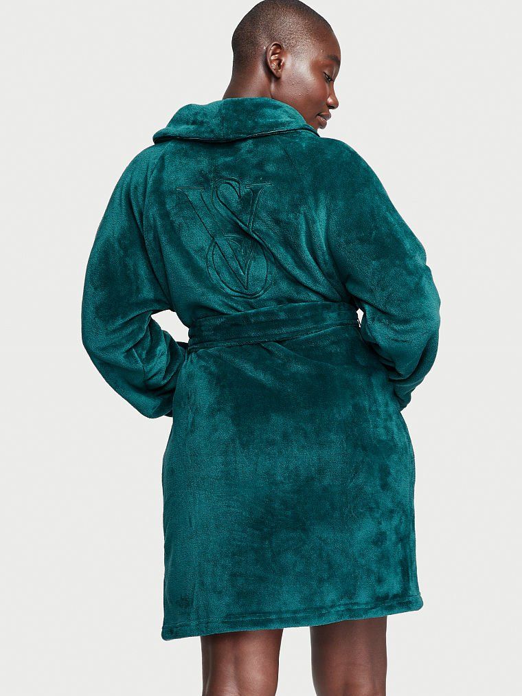 Плюшевый халат Deepest Green Logo Short Cozy Robe Victoria’s Secret, M/L