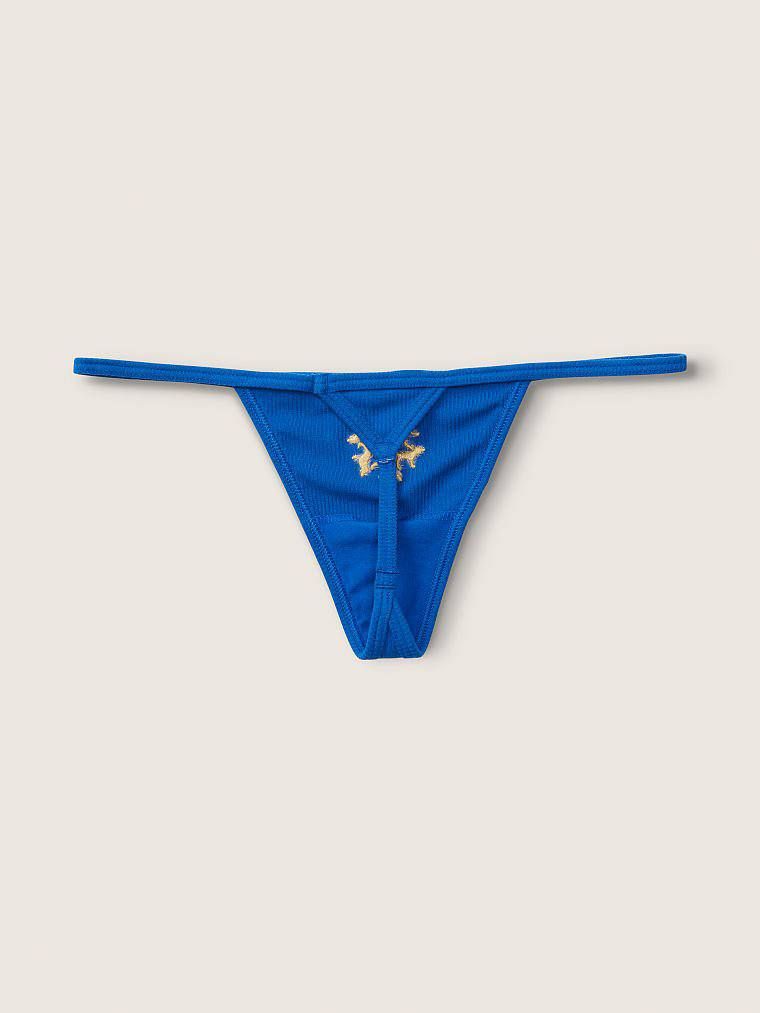 Трусики Pink Victoria’s Secret Cotton Thong V-String Panty синего цвета